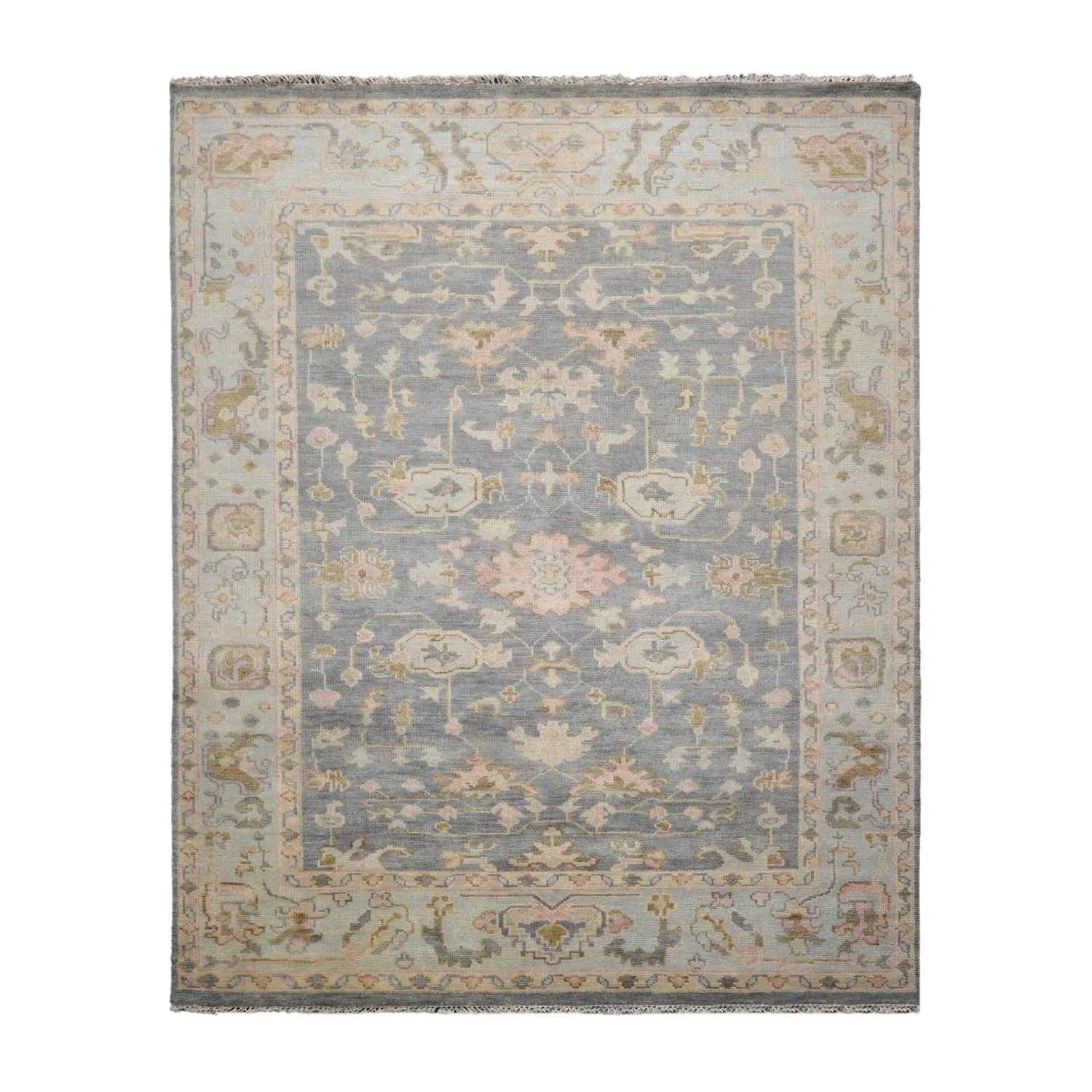 Multi Sizes LoomBloom Muted Turkish Oushak Hand Knotted Wool Traditional Area Rug Slate, Mint Color 8x10
