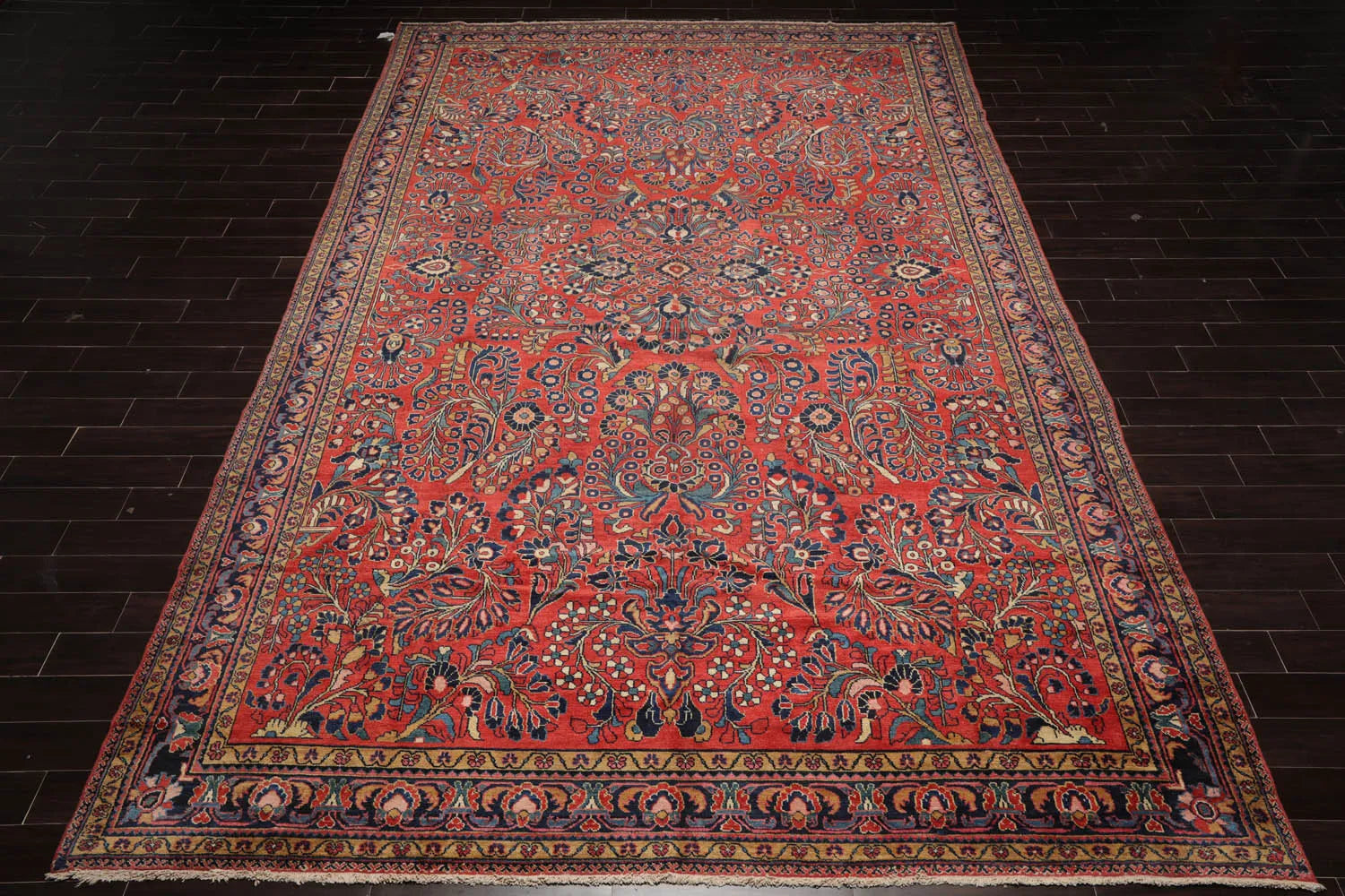 10'4''x16'3'' Burnt Orange, Navy Palace Hand Knotted 100% Wool Vintage Palace Lilihan Traditional Oriental Area Rug