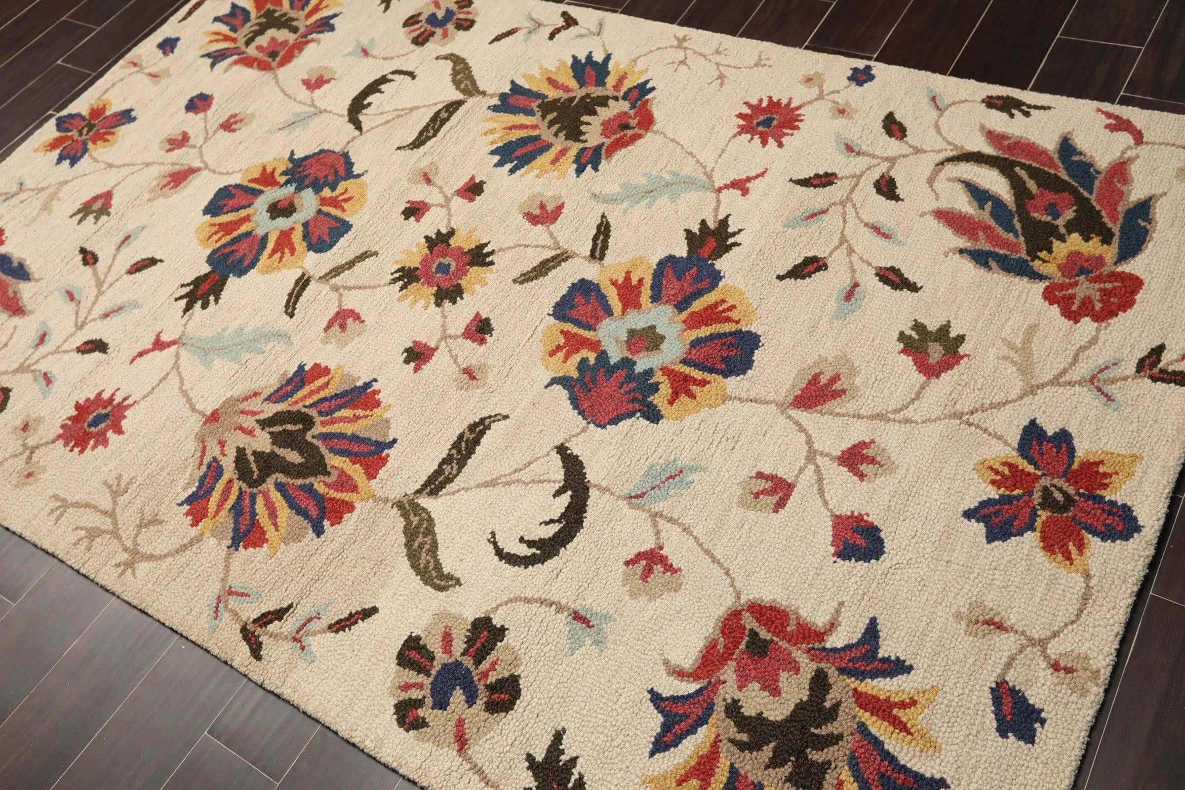5' x 8' Handmade 100% Wool Loop Pile Traditional Oriental Area Rug Beige