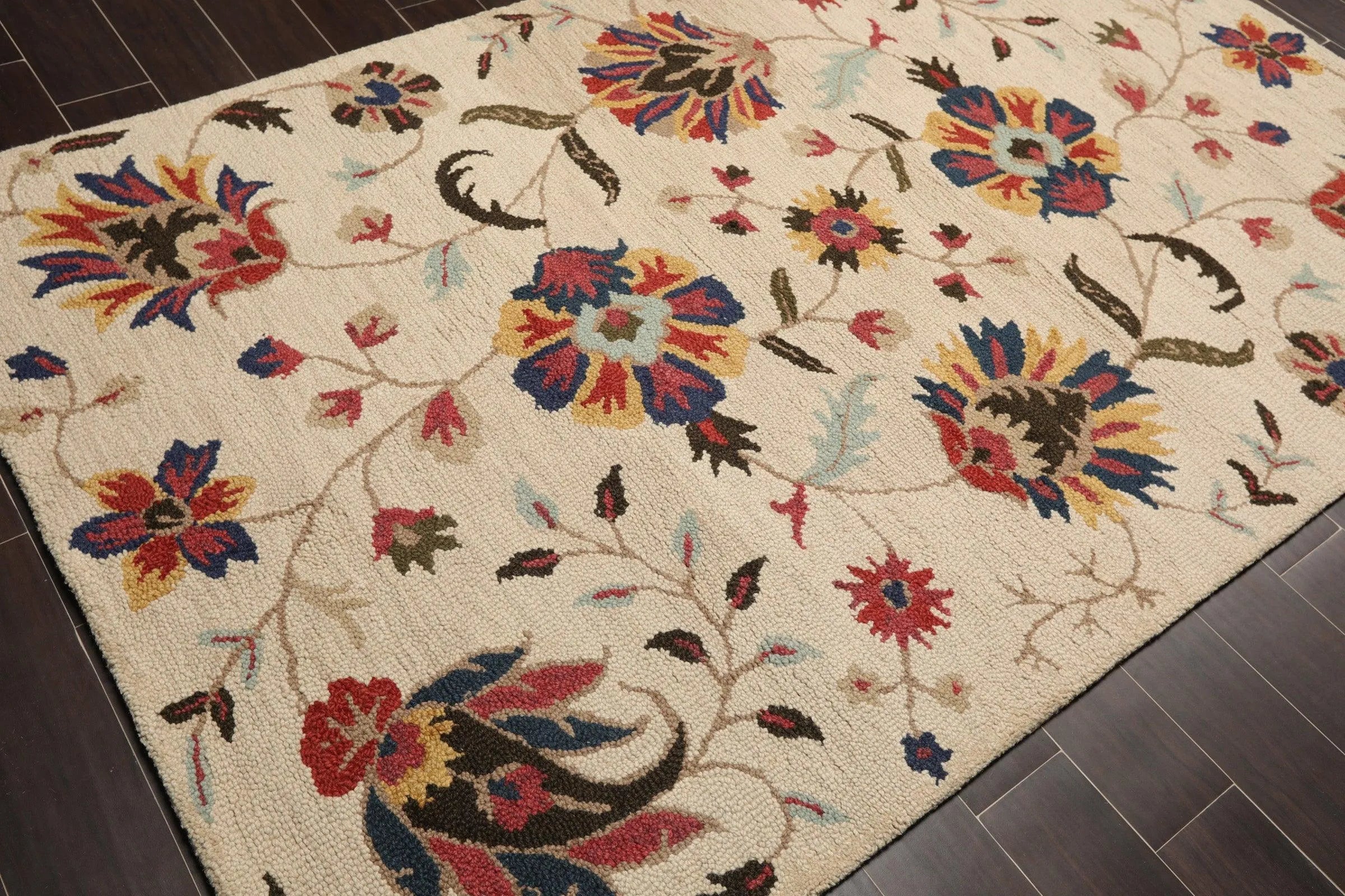 5' x 8' Handmade 100% Wool Loop Pile Traditional Oriental Area Rug Beige