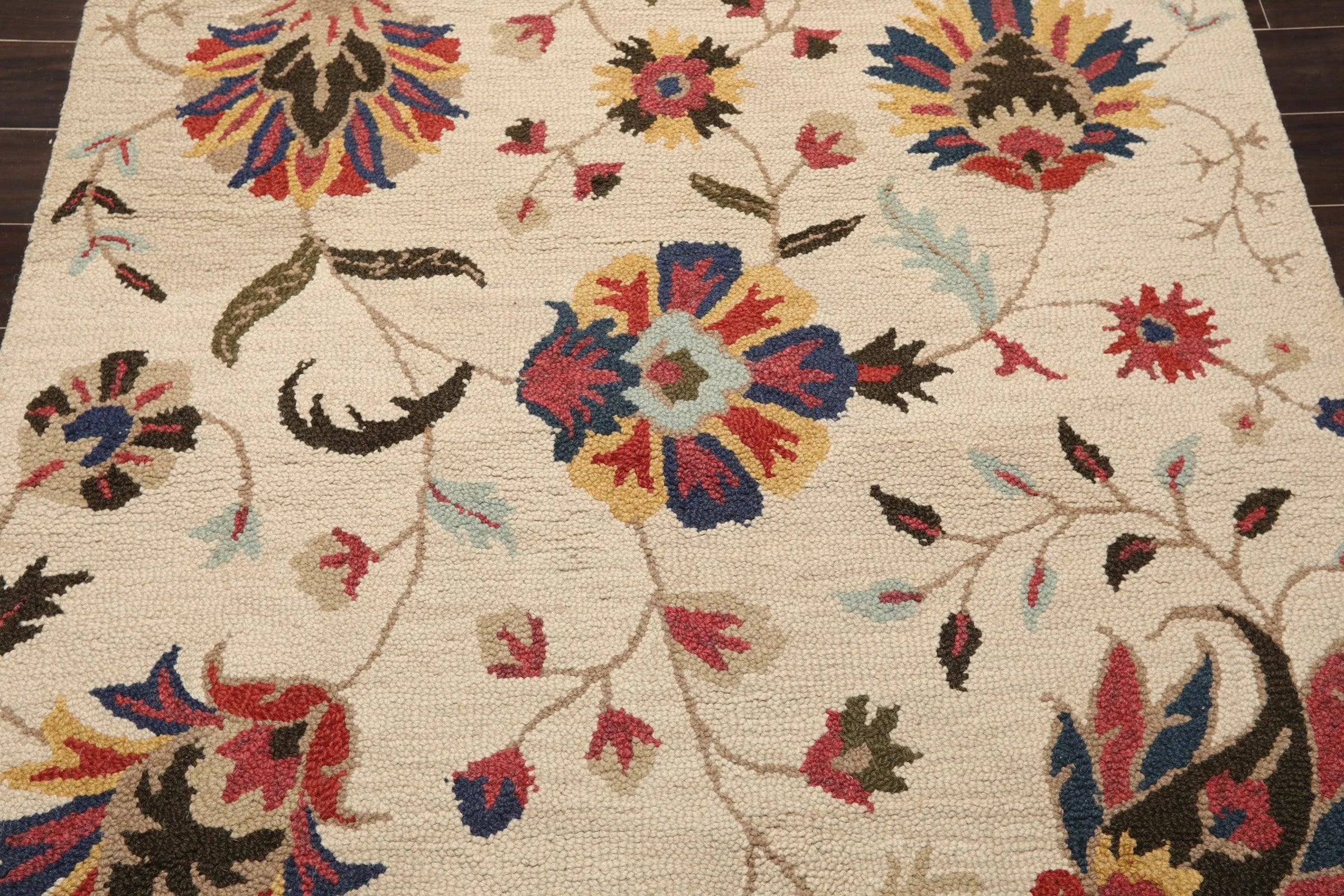 5' x 8' Handmade 100% Wool Loop Pile Traditional Oriental Area Rug Beige
