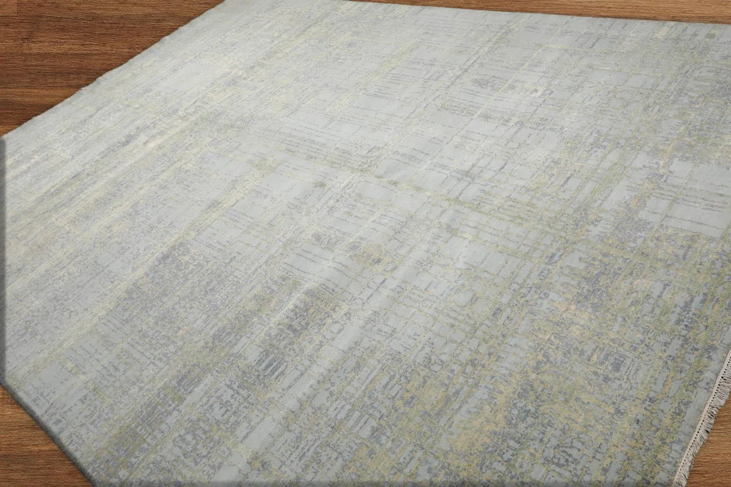 Multi Sizes Tibetan Wool and Silk Oriental Area Rug Light Blue, Green Color