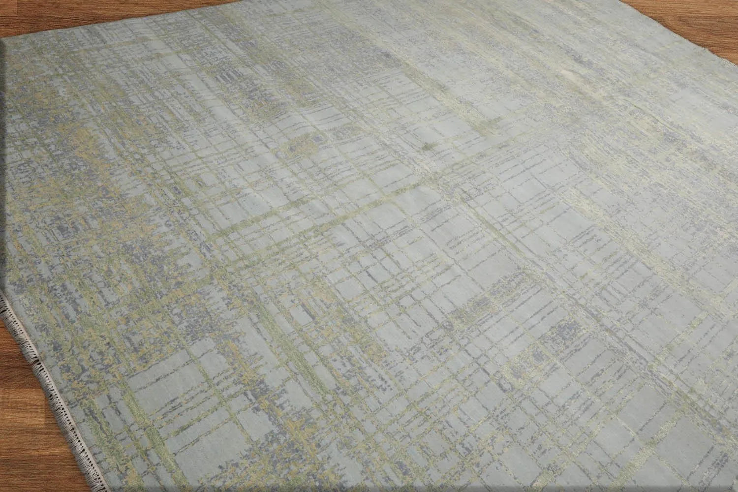 Multi Sizes Tibetan Wool and Silk Oriental Area Rug Light Blue, Green Color