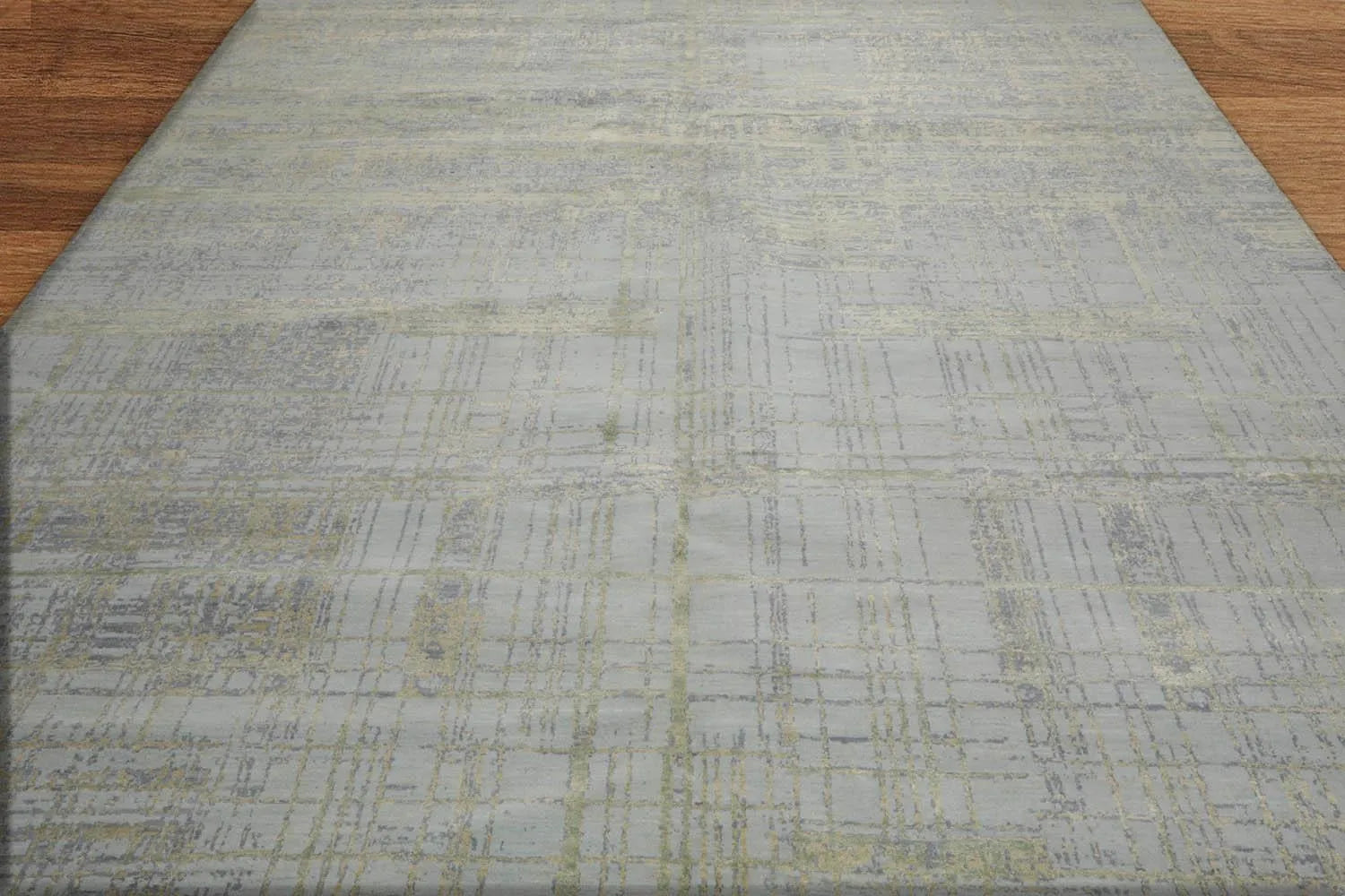 Multi Sizes Tibetan Wool and Silk Oriental Area Rug Light Blue, Green Color