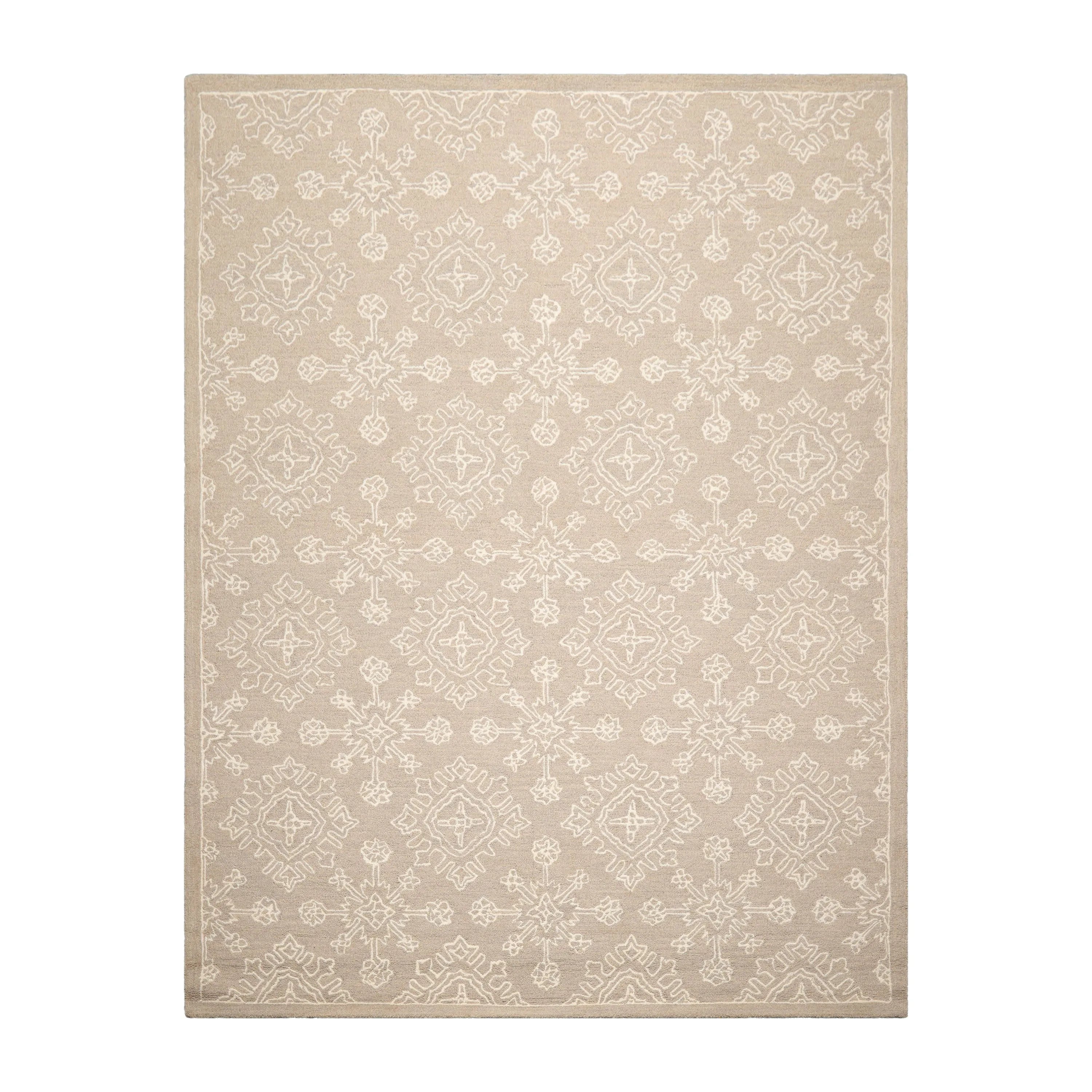 LoomBloom 7'8"x10' Beige Hand Tufted Transitional Floral 100% Wool Oriental Area Rug