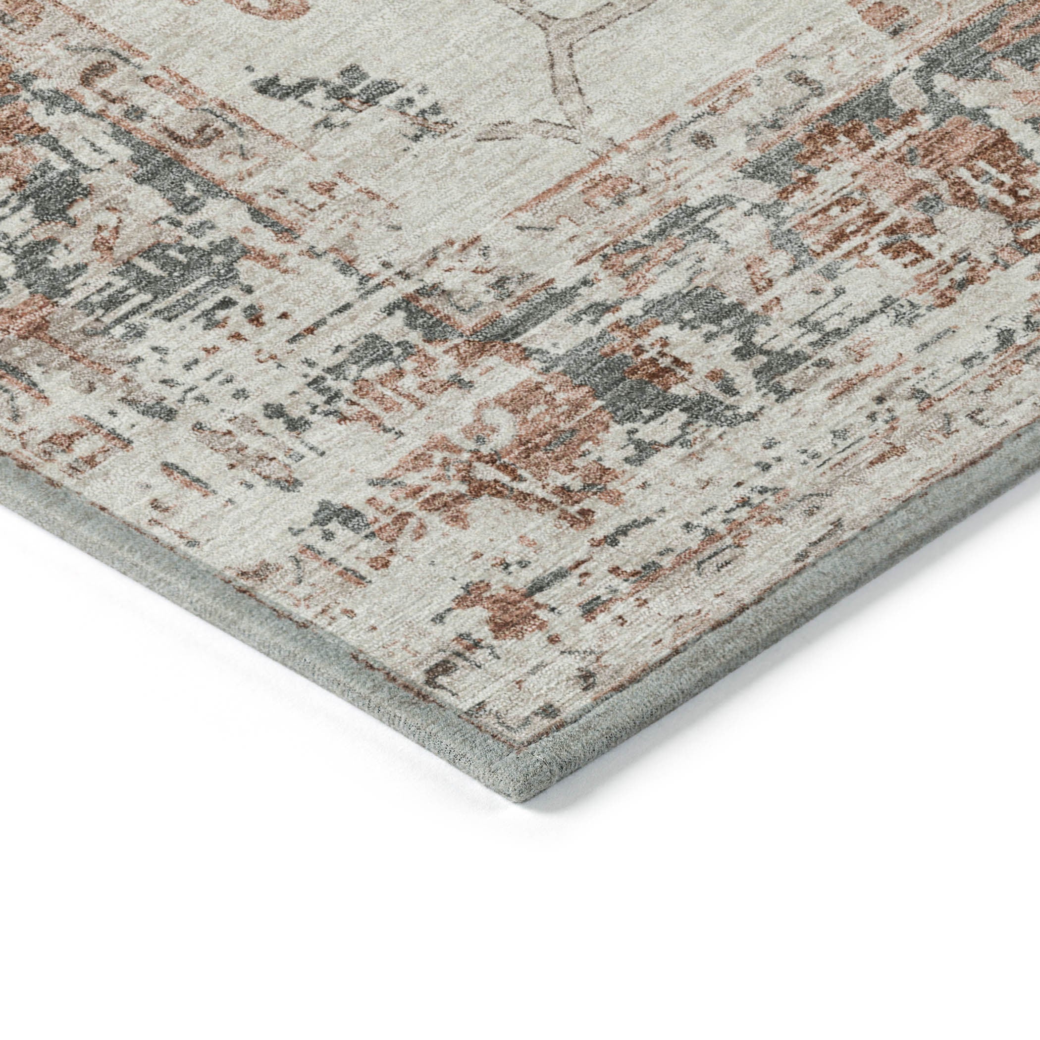 8' Linen And Ivory Round Floral Washable Indoor Outdoor Area Rug