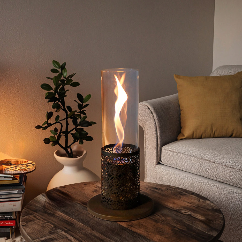 Spiral Flame Ambient Bio-Ethanol Fireplace, Tempered Glass Fire Shield, Safe and Worry-Free
