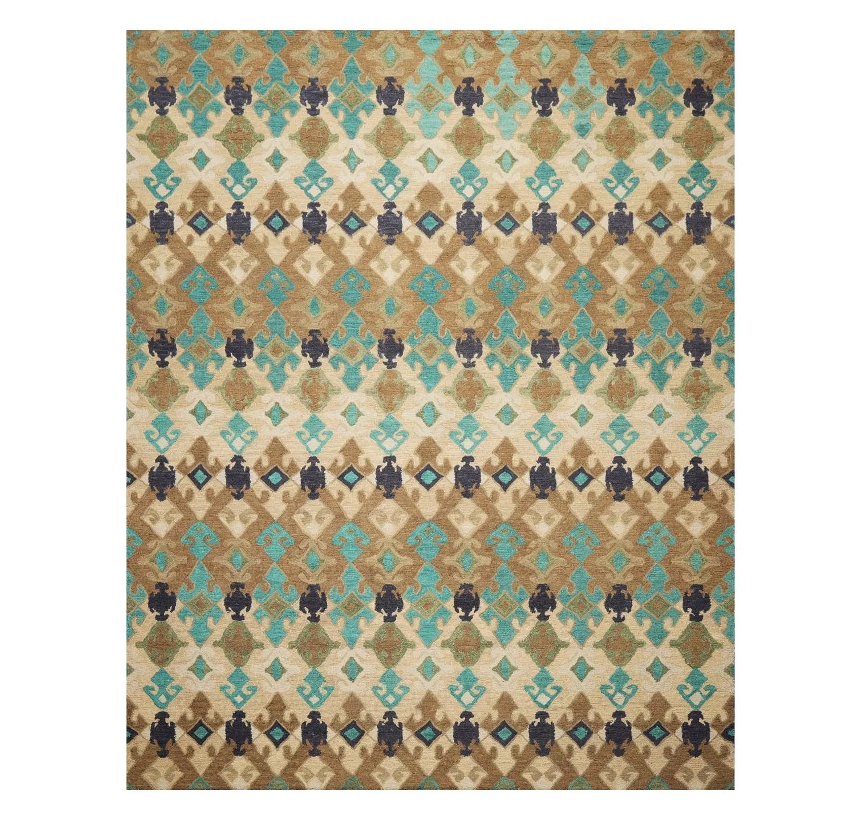 Multi Sizes Handmade 100% Wool Modern Loop & Cut Pile Area Rug Beige