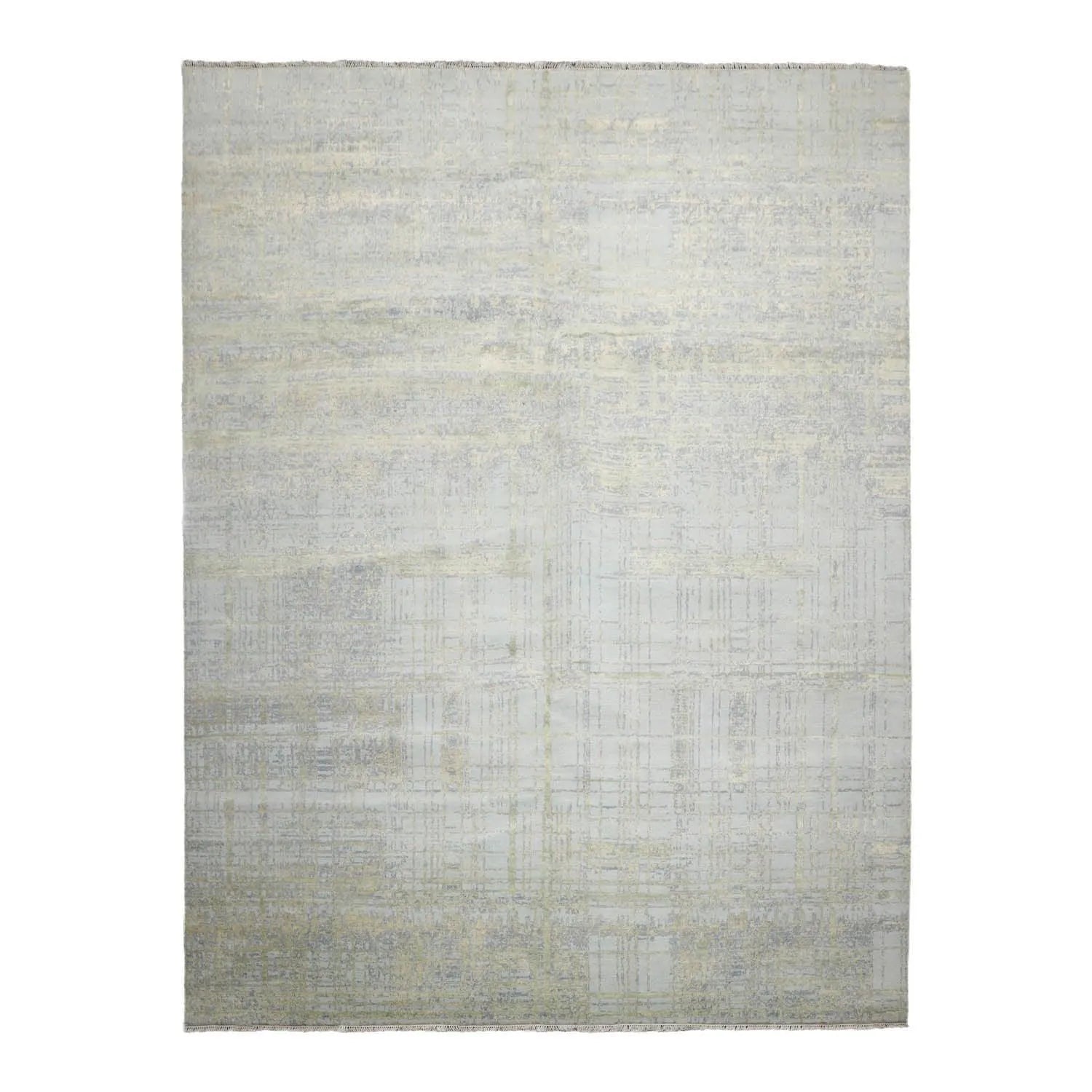 Multi Sizes Tibetan Wool and Silk Oriental Area Rug Light Blue, Green Color