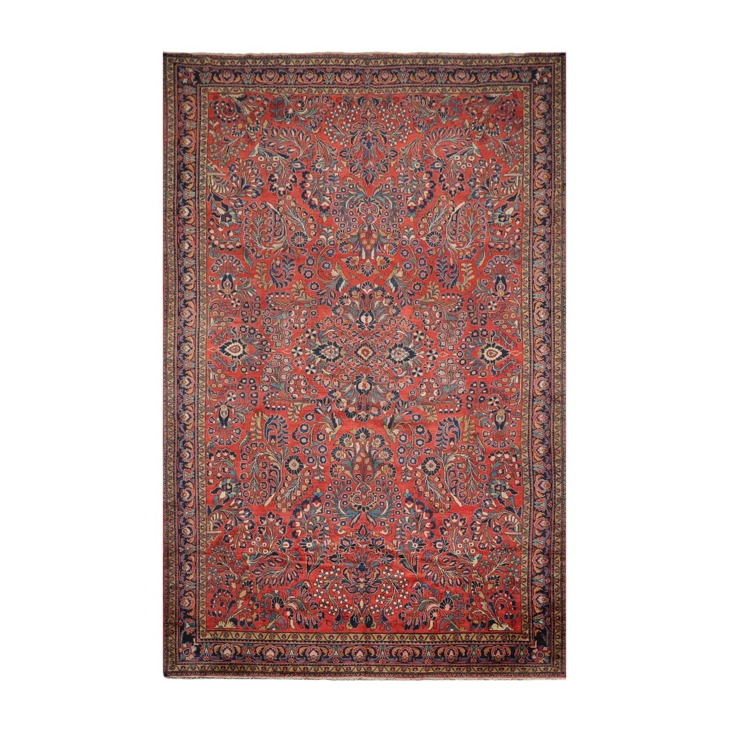 10'4''x16'3'' Burnt Orange, Navy Palace Hand Knotted 100% Wool Vintage Palace Lilihan Traditional Oriental Area Rug