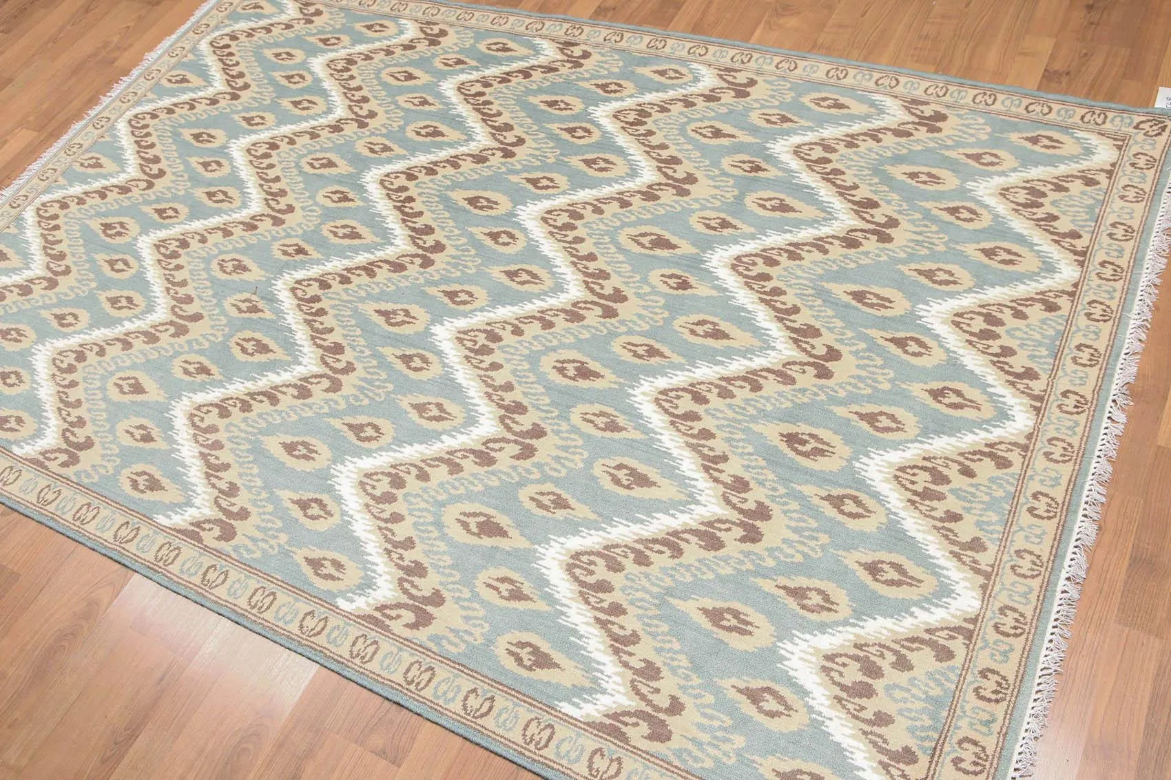 5' x 8' Hand Knotted IKAT Design Wool & Bamboo Silk Area rug Aqua