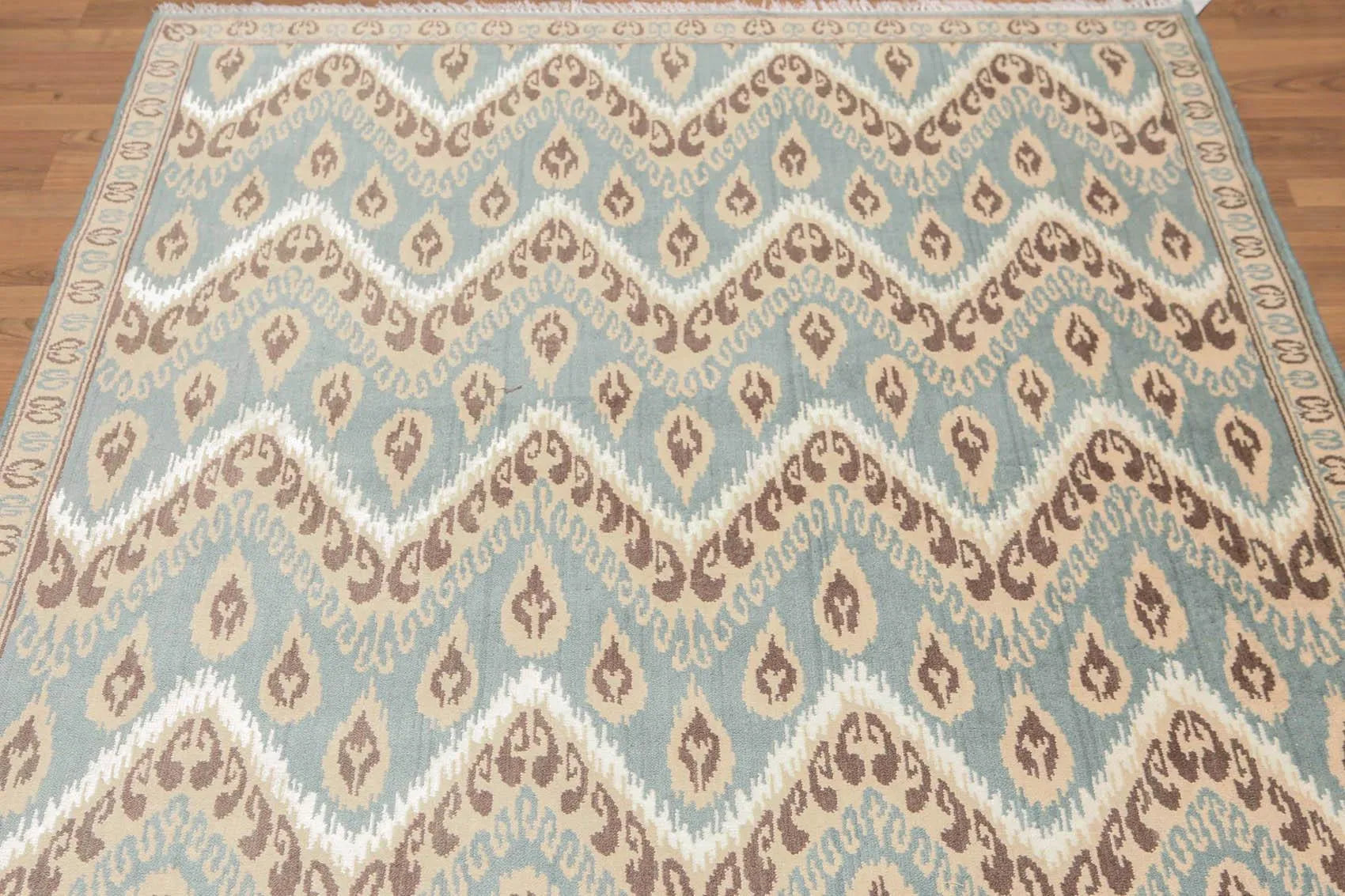 5' x 8' Hand Knotted IKAT Design Wool & Bamboo Silk Area rug Aqua