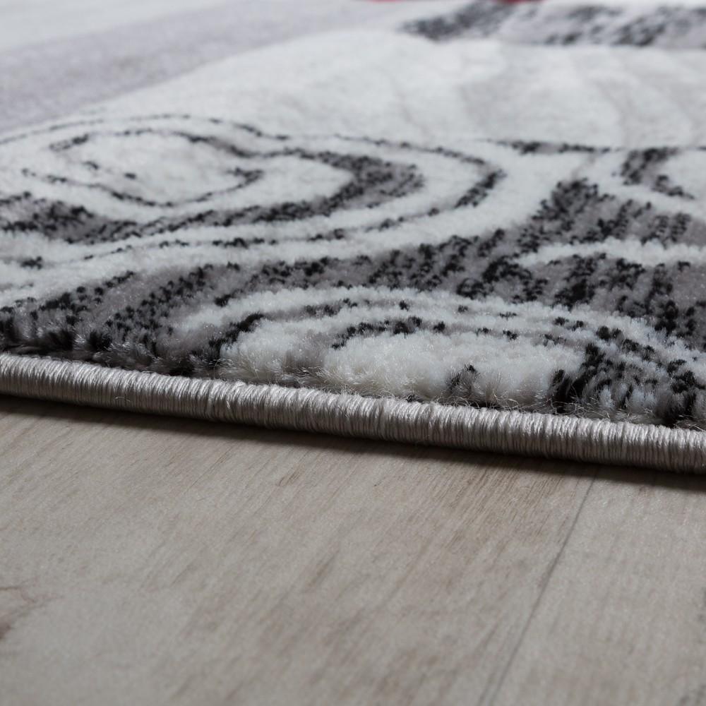 Large Rug Interior Floral Pattern Mottled Light Grey Red