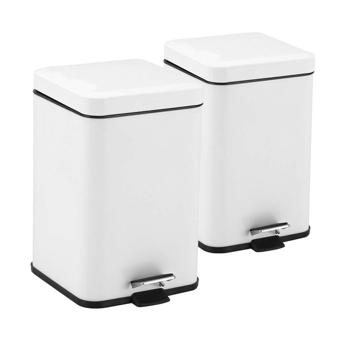 NNEAGS 2X Foot Pedal Stainless Steel Rubbish Recycling Garbage Waste Trash Bin Square 6L White