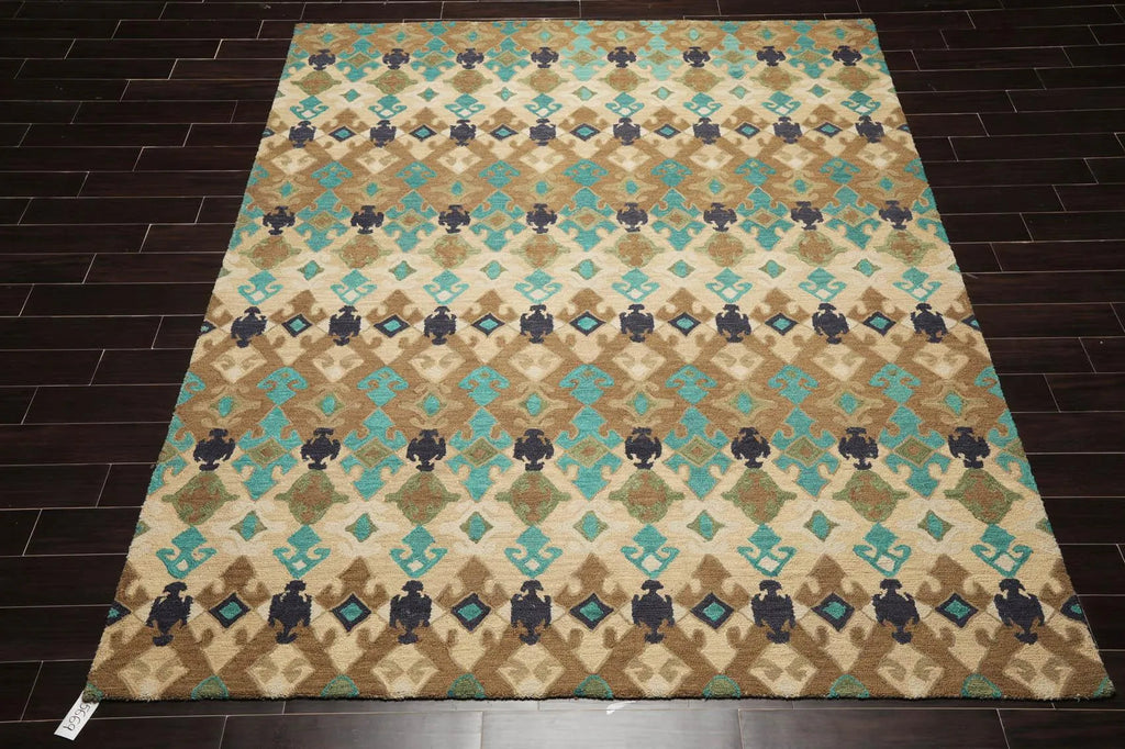 Multi Sizes Handmade 100% Wool Modern Loop & Cut Pile Area Rug Beige