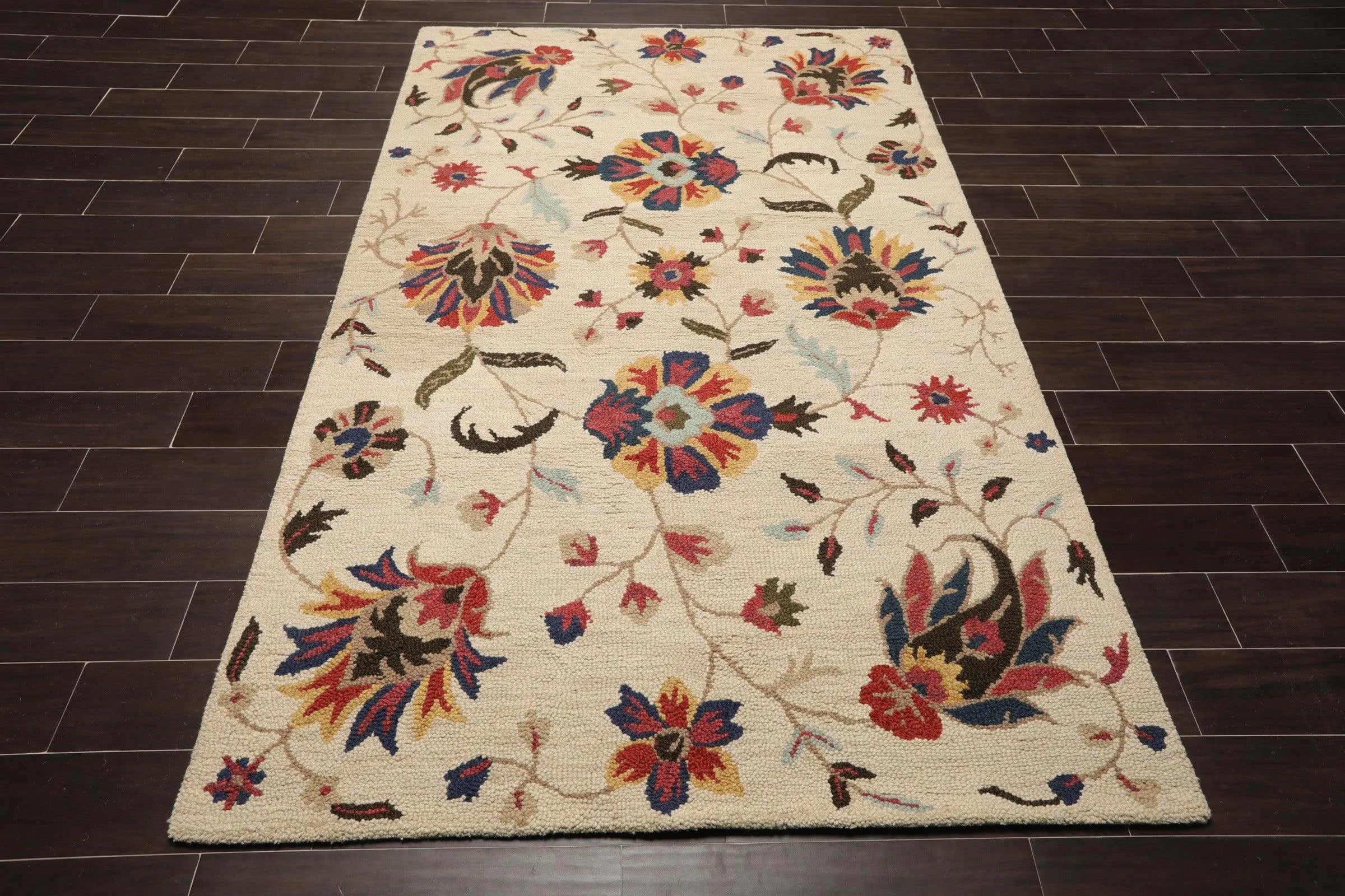 5' x 8' Handmade 100% Wool Loop Pile Traditional Oriental Area Rug Beige