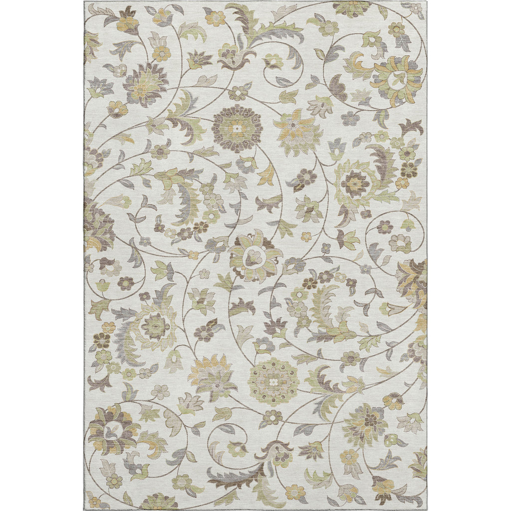 8' X 10' Ivory Copper And Gray Floral Washable Area Rug With UV Protection