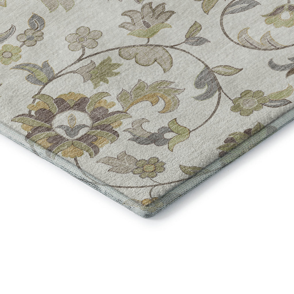 8' X 10' Ivory Copper And Gray Floral Washable Area Rug With UV Protection