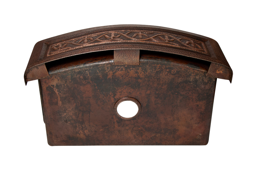 33" Farmhouse Single Well Cactus Design Round Apron Hammered Copper Kitchen Sink